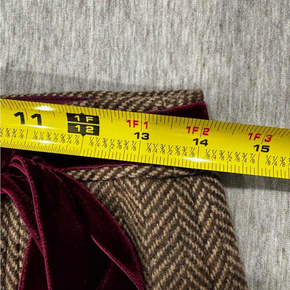 J. Crew Sz 8 Brown Wool Skirt Pleated Herringbone Velvet  Bow Pleats Tweed Y2K - Picture 4 of 6